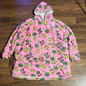 Vibrant Pink Blanket Hoodie with Fun Graphics